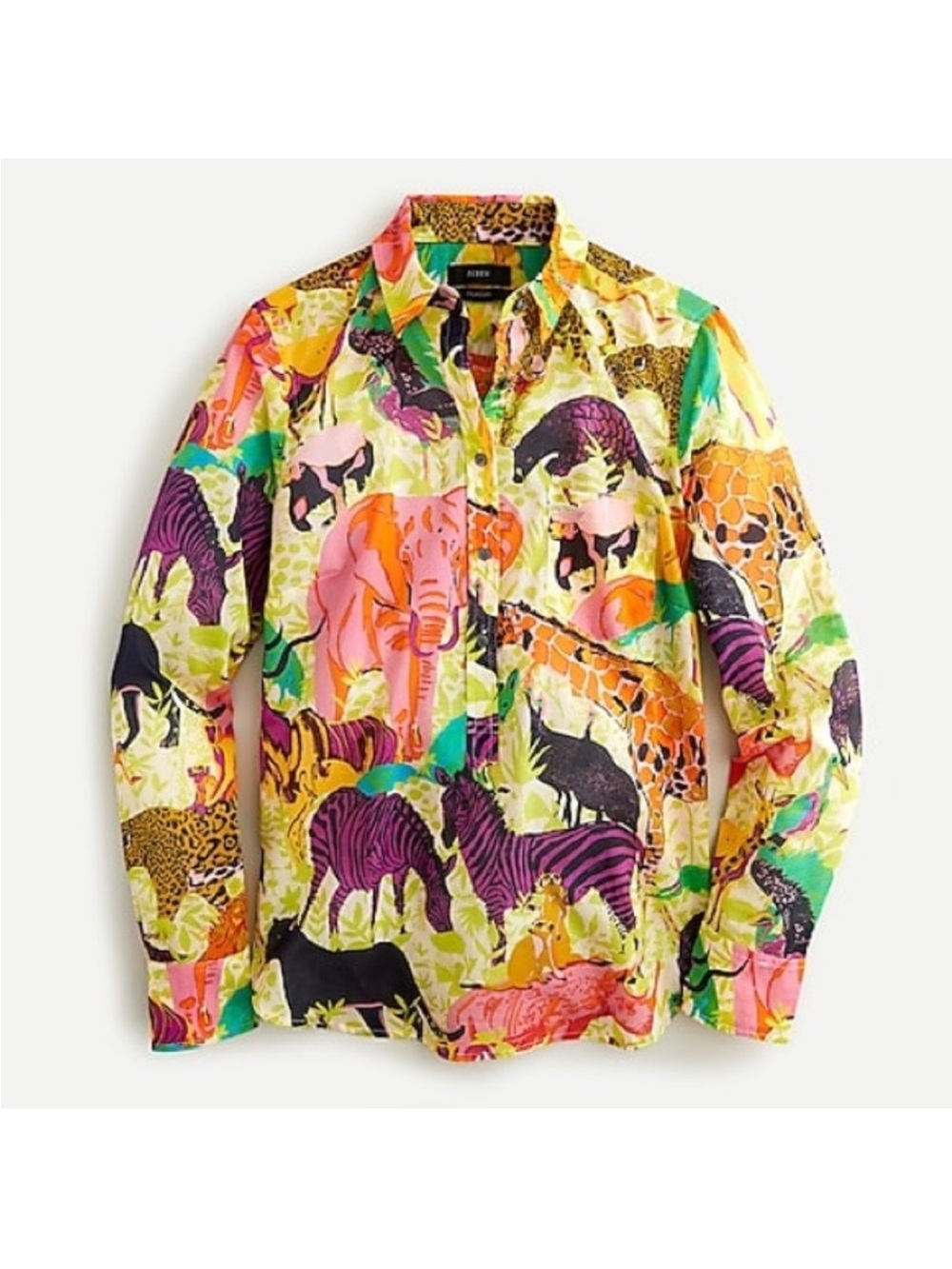 J. Crew Classic Popover Shirt Ratti Safari Print Size 12 Blouse Top Colorful